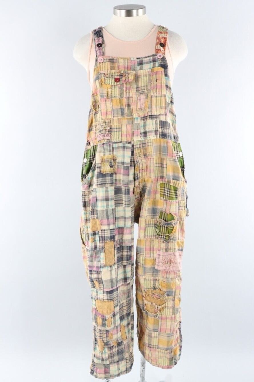 Magnolia Pearl Madras Patchwork Tropical Plaid Overalls One size NWT
